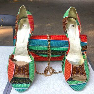Heels shoes & pocket book bag African print set - new